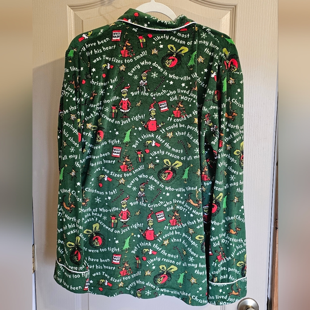 The Grinch Mens Sleepwear Button Down Long Sleeve Shirt Small Hole As Shown Lg - Picture 4 of 4